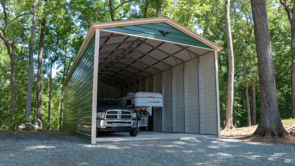 Box eave carport on residential property — Tidewater Steel Buildings